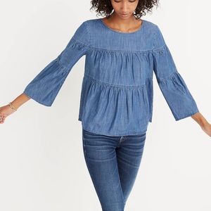 Madewell Denim Tiered Button Back Top Small
